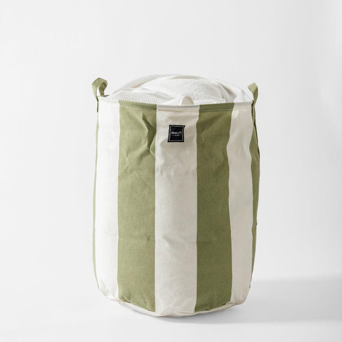 Home.Life Canvas Laundry Storage Bag Broad Stripe Dusty Green-Laundry Basket