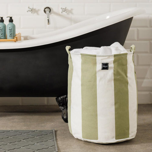 Home.Life Canvas Laundry Storage Bag Broad Stripe Dusty Green-Laundry Basket