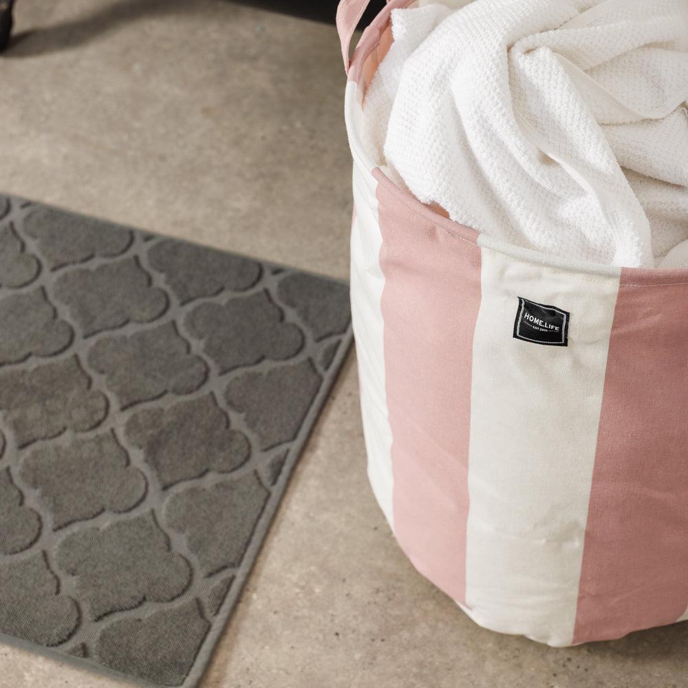 Home.Life Canvas Laundry Storage Bag Broad Stripe Dusty Pink-Laundry Basket
