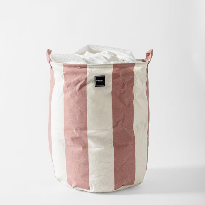 Home.Life Canvas Laundry Storage Bag Broad Stripe Dusty Pink-Laundry Basket