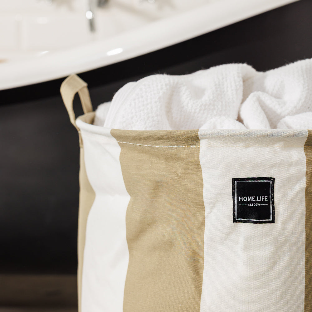 Home.Life Canvas Laundry Storage Bag Broad Stripe Mocca-Laundry Basket