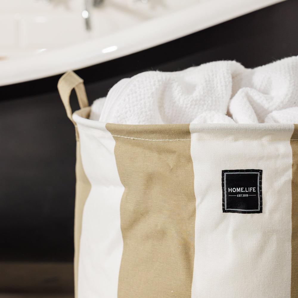 Home.Life Canvas Laundry Storage Bag Broad Stripe Mocca-Laundry Basket