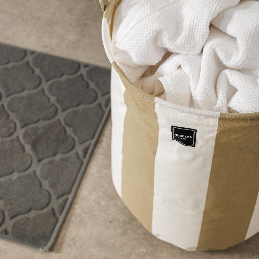 Home.Life Canvas Laundry Storage Bag Broad Stripe Mocca-Laundry Basket