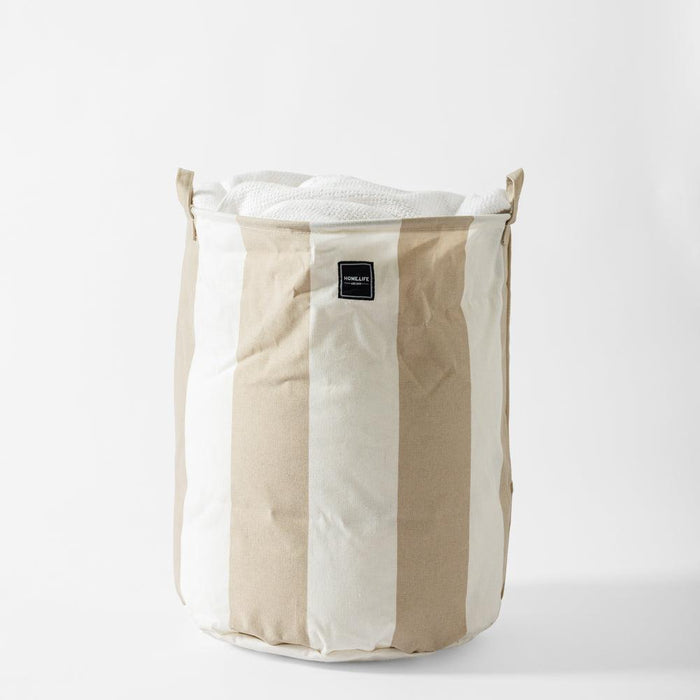 Home.Life Canvas Laundry Storage Bag Broad Stripe Mocca-Laundry Basket