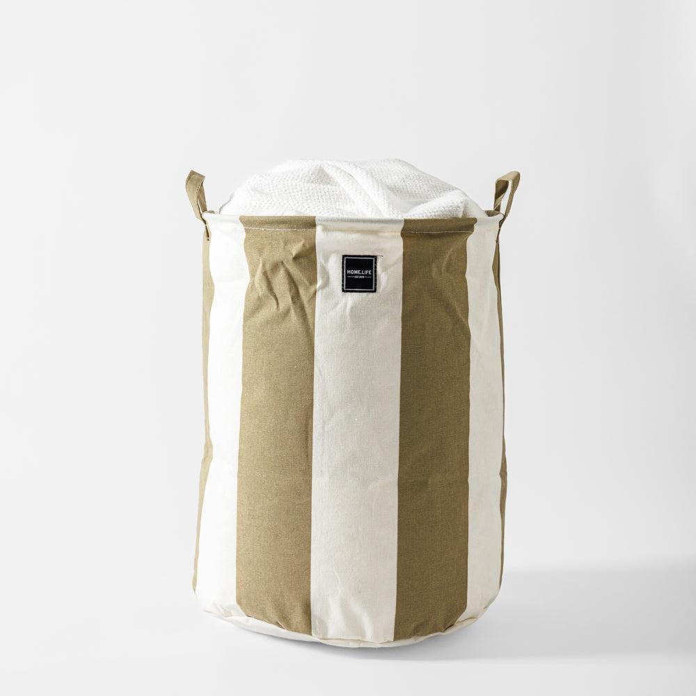 Home.Life Canvas Laundry Storage Bag Broad Stripe Mocca-Laundry Basket
