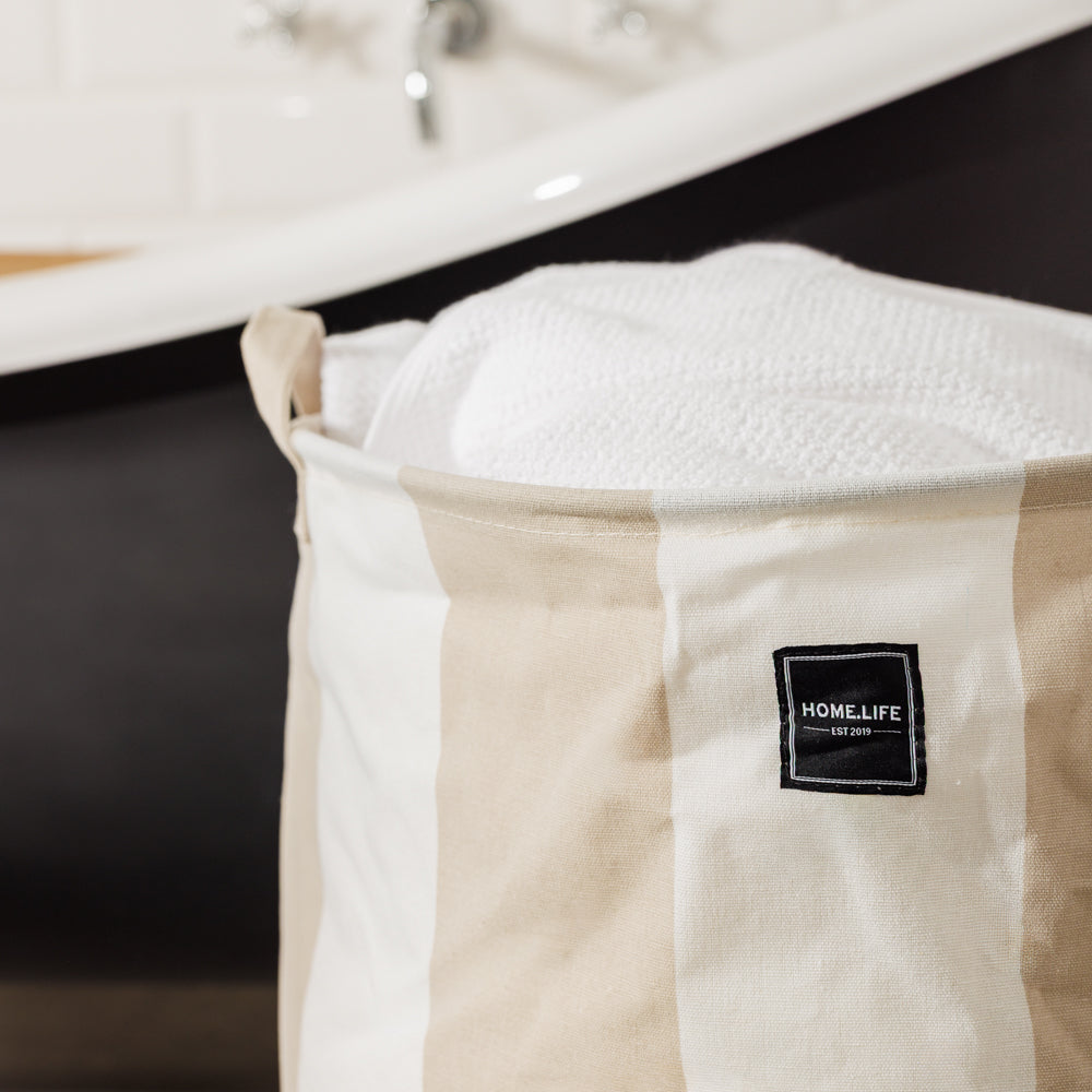 Home.Life Canvas Laundry Storage Bag Broad Stripe Stone-Laundry Basket