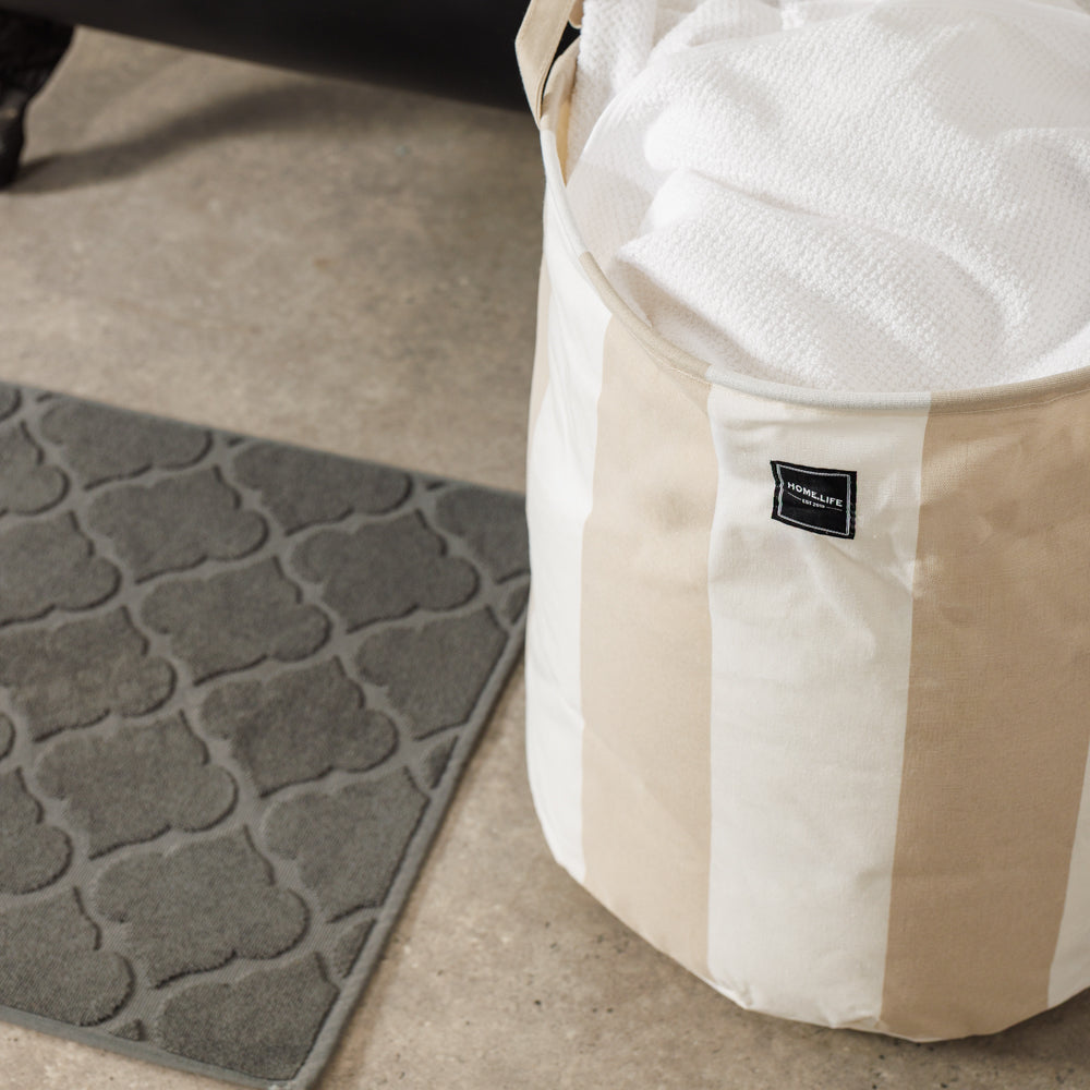 Home.Life Canvas Laundry Storage Bag Broad Stripe Stone-Laundry Basket