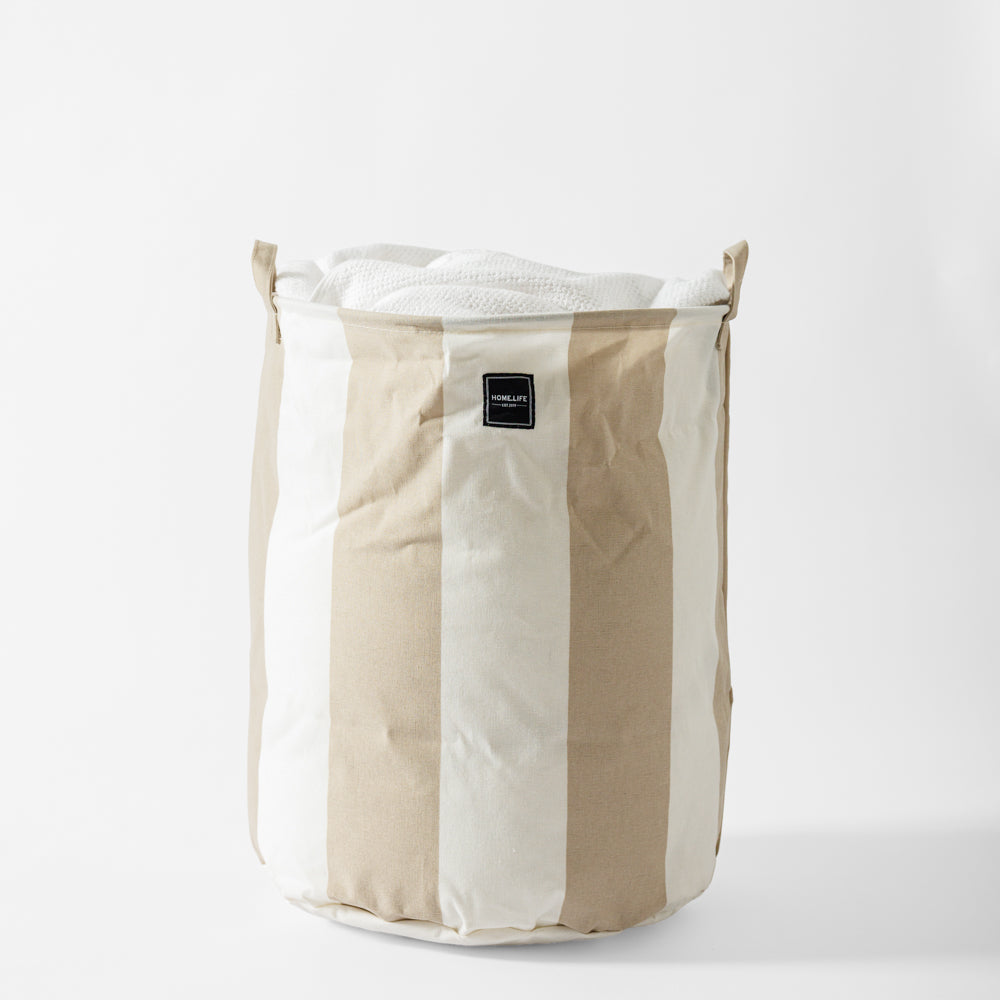 Home.Life Canvas Laundry Storage Bag Broad Stripe Stone-Laundry Basket