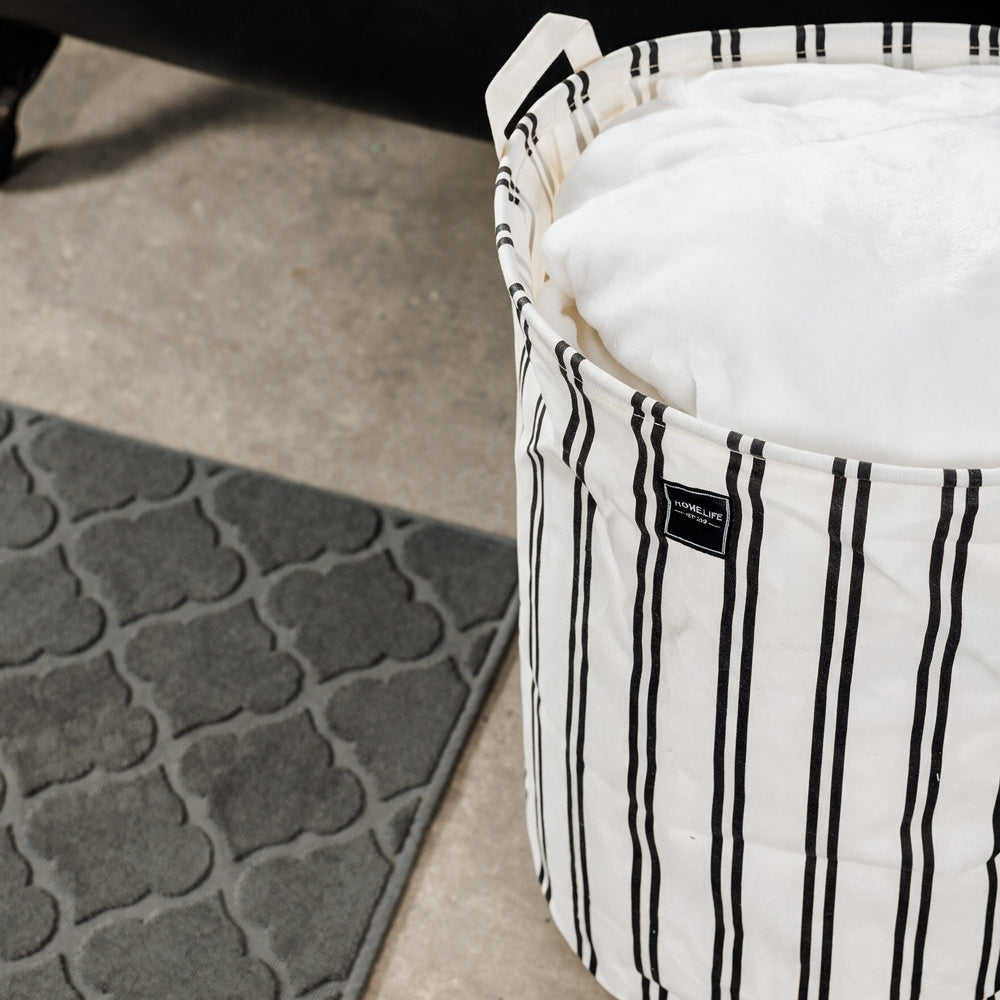 Home.Life Canvas Laundry Storage Bag Pinstripe Black-Laundry Basket