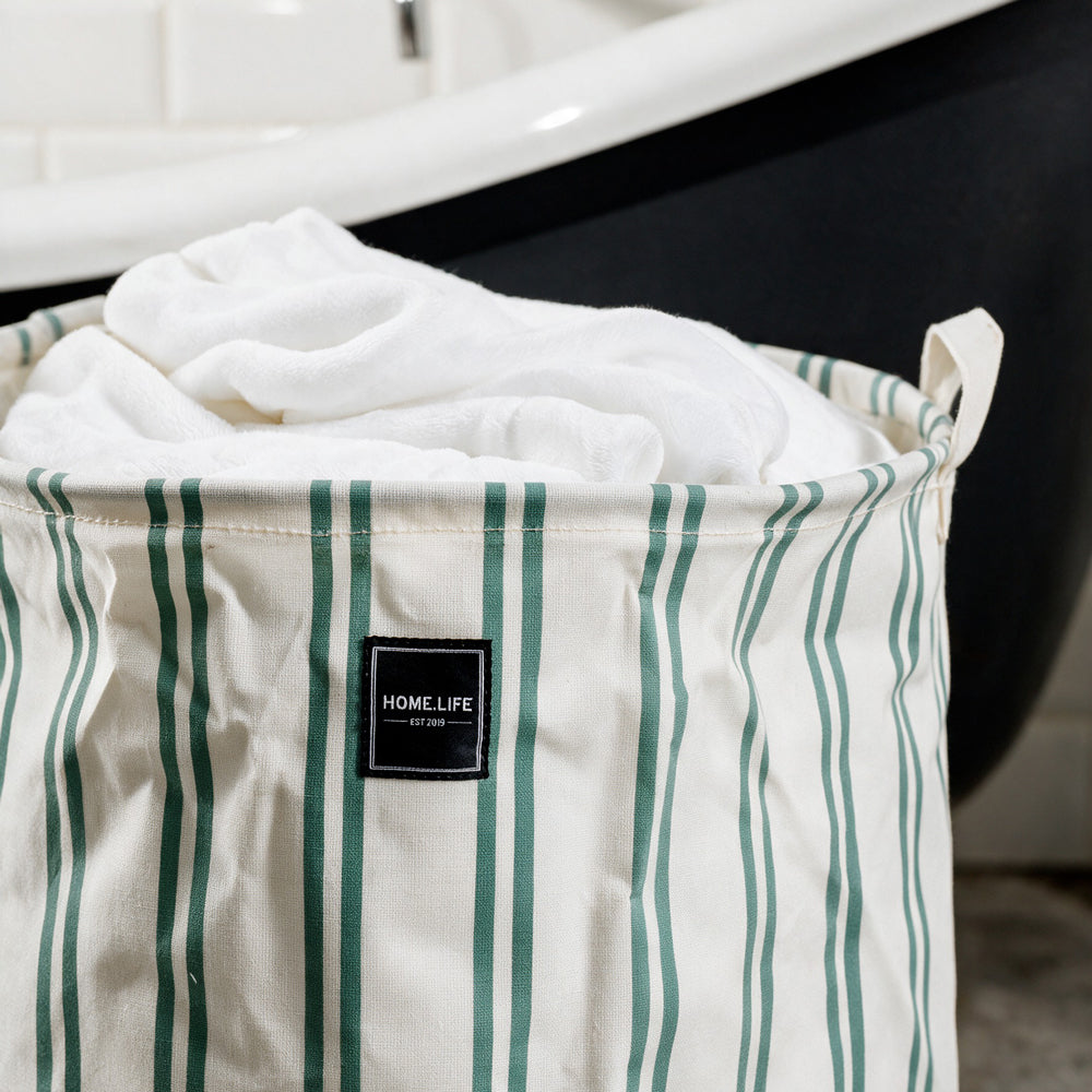 Home.Life Canvas Laundry Storage Bag Pinstripe Forest Fern-Laundry Basket