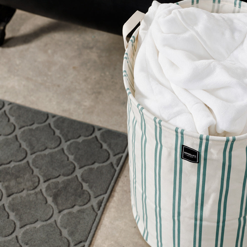 Home.Life Canvas Laundry Storage Bag Pinstripe Forest Fern-Laundry Basket