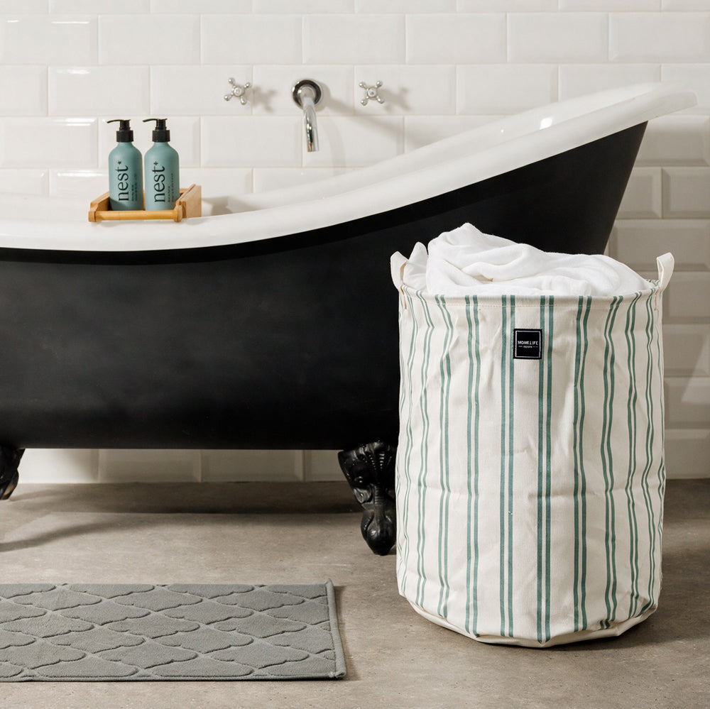 Home.Life Canvas Laundry Storage Bag Pinstripe Forest Fern-Laundry Basket