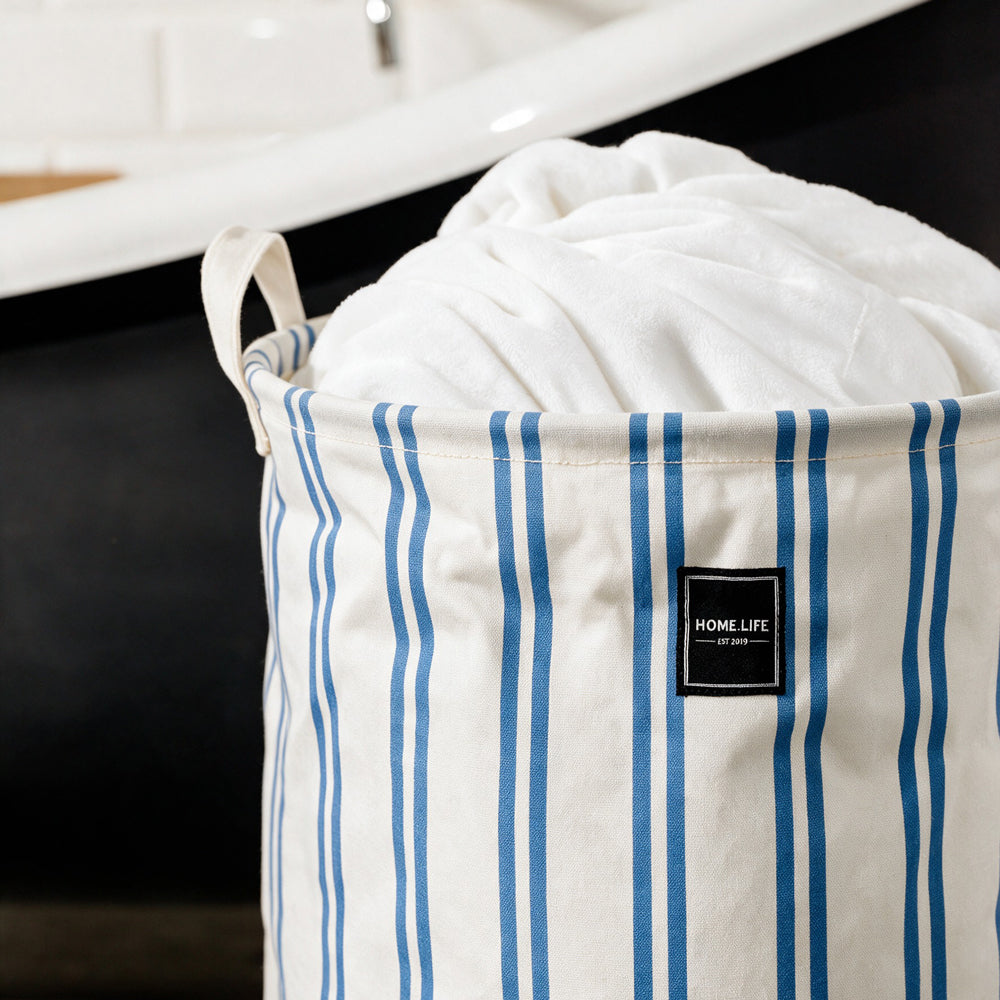 Home.Life Canvas Laundry Storage Bag Pinstripe Sea Foam-Laundry Basket