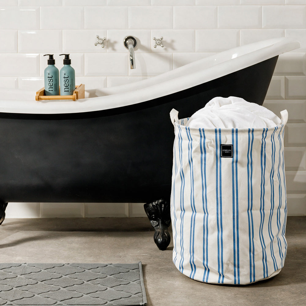 Home.Life Canvas Laundry Storage Bag Pinstripe Sea Foam-Laundry Basket