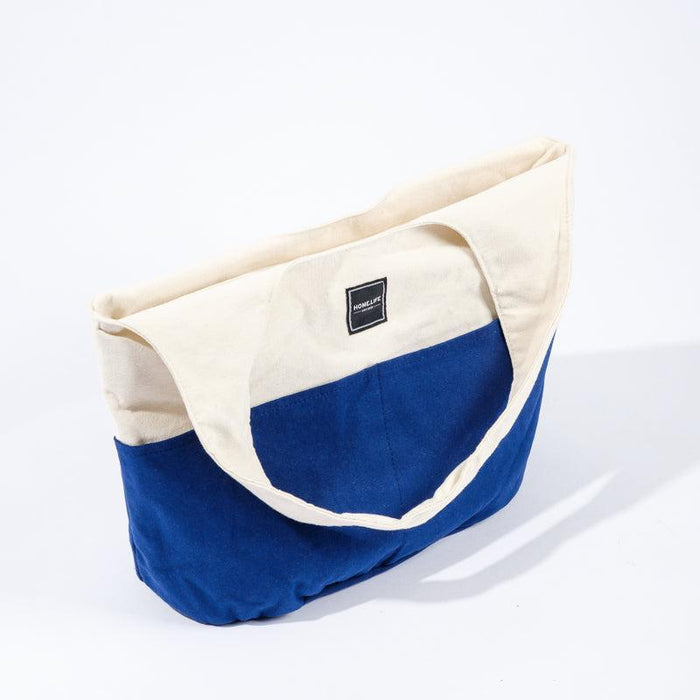 Home.Life Canvas Lined Tote Bag - Natural/Navy-BEACH BAGS