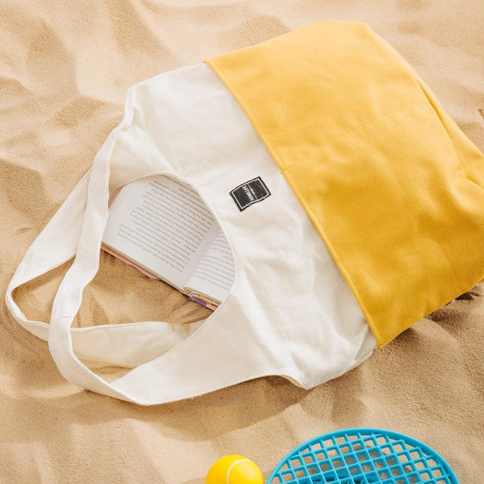 Home.Life Canvas Lined Tote Bag Natural and Yellow-Beach Bags