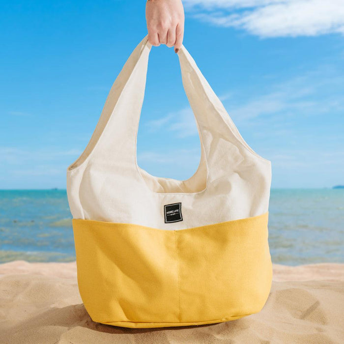 Home.Life Canvas Lined Tote Bag Natural and Yellow-Beach Bags