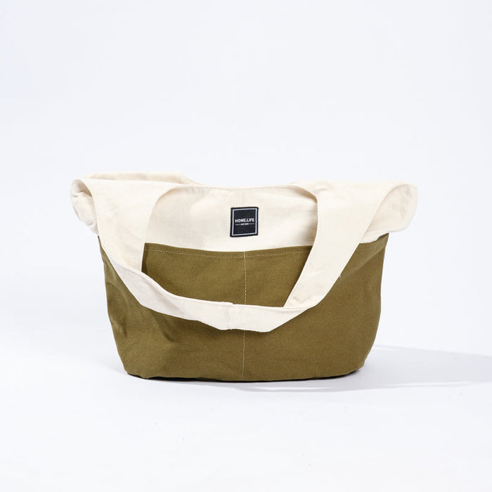 Home.Life Canvas Lined Tote Bag - Natural/Green-BEACH BAGS