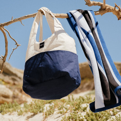 Home.Life Canvas Lined Tote Bag - Natural/Navy-BEACH BAGS