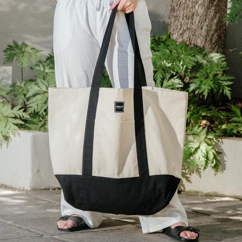 Home.Life Canvas Tote Bag - Natural/Black-BEACH BAGS
