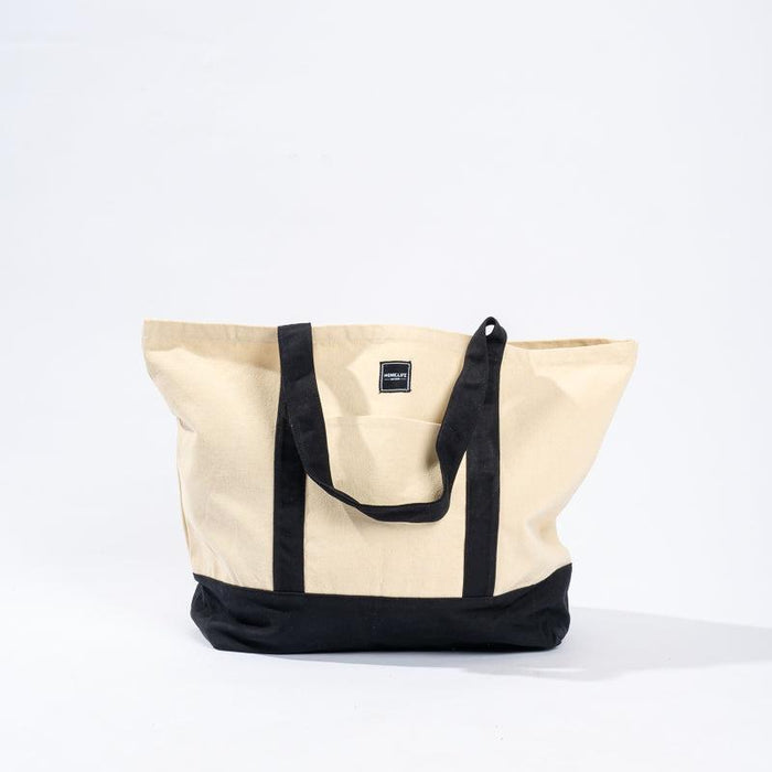 Home.Life Canvas Tote Bag - Natural/Black-BEACH BAGS