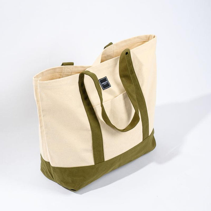 Home.Life Canvas Tote Bag - Natural/Green-BEACH BAGS