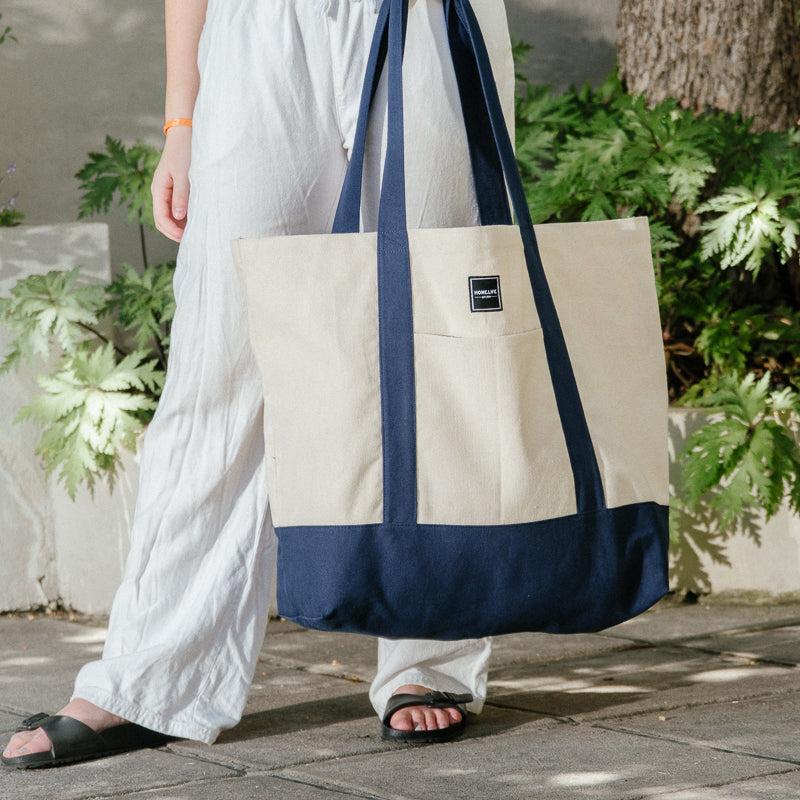 Home.Life Canvas Tote Bag | Natural/Navy | Beach Bags – Whitehouse