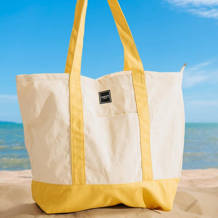 Home.Life Canvas Oversized Tote Bag Natural and Yellow-Beach Bags