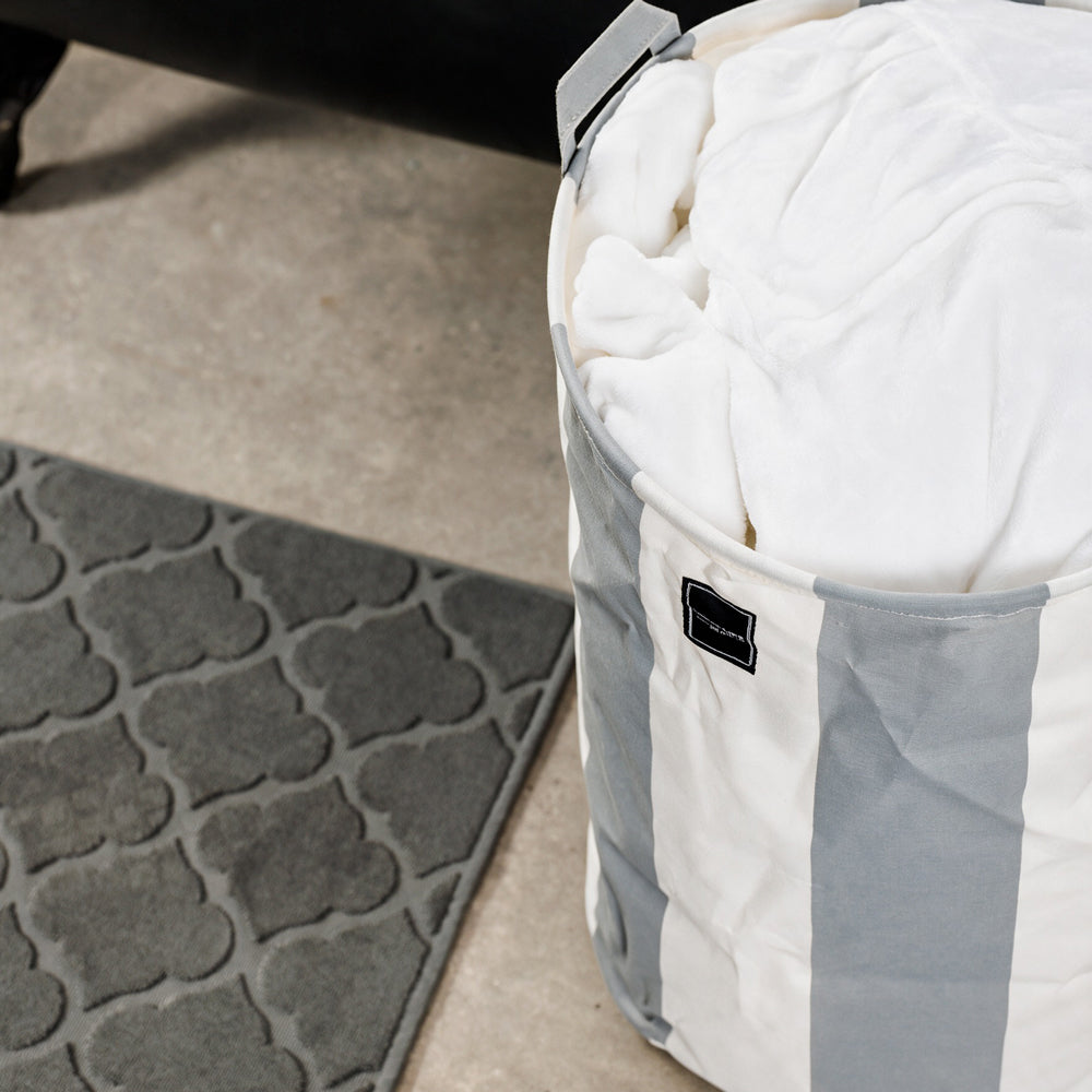 Home.Life Canvas Stripe Laundry Storage Bag Broad Grey-Laundry Basket