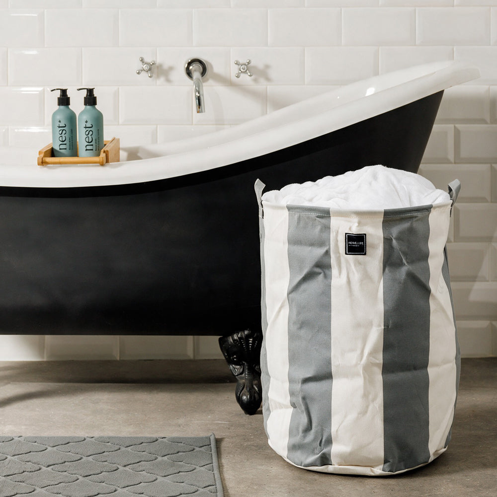 Home.Life Canvas Stripe Laundry Storage Bag Broad Grey-Laundry Basket