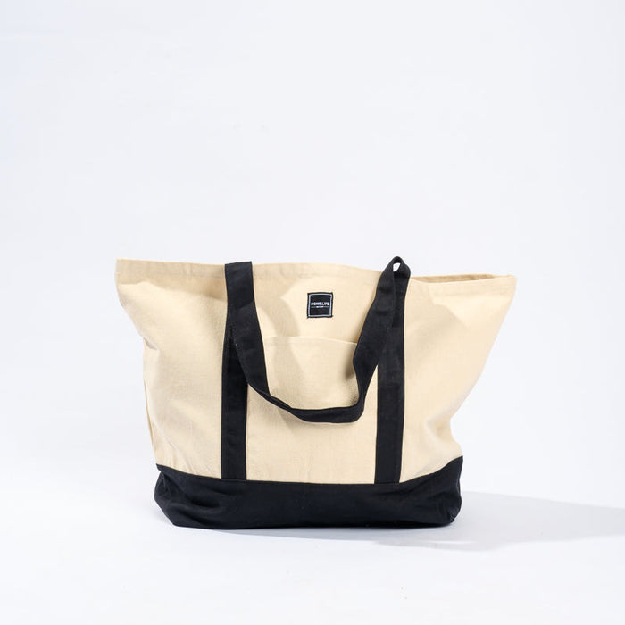 Home.Life Canvas Tote Bag - Natural/Black-BEACH BAGS