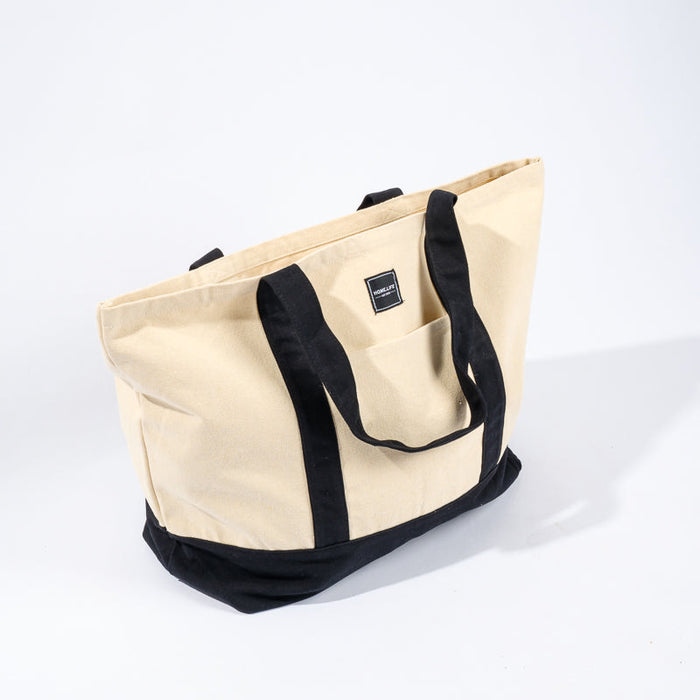 Home.Life Canvas Tote Bag - Natural/Black-BEACH BAGS