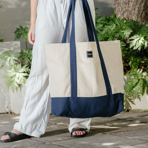 Home.Life Canvas Tote Bag - Natural/Navy-BEACH BAGS