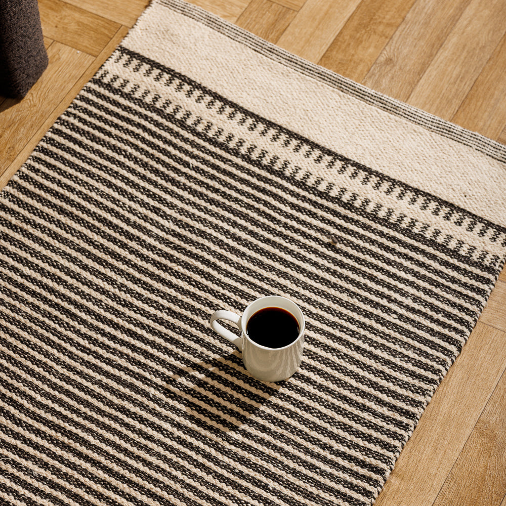 Home.Life Herringbone Cotton Rug Black and Natural-Carpets/Rugs