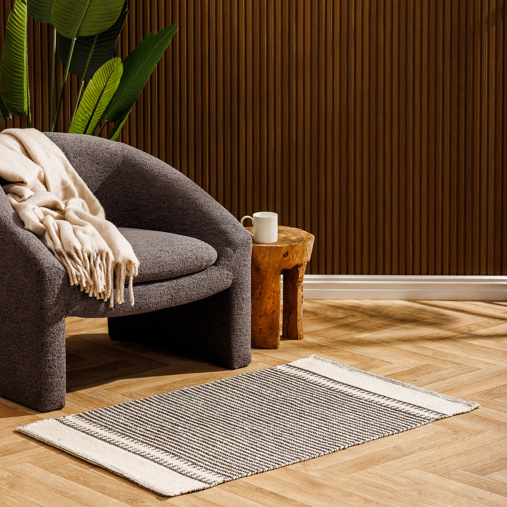 Home.Life Herringbone Cotton Rug Black and Natural-Carpets/Rugs