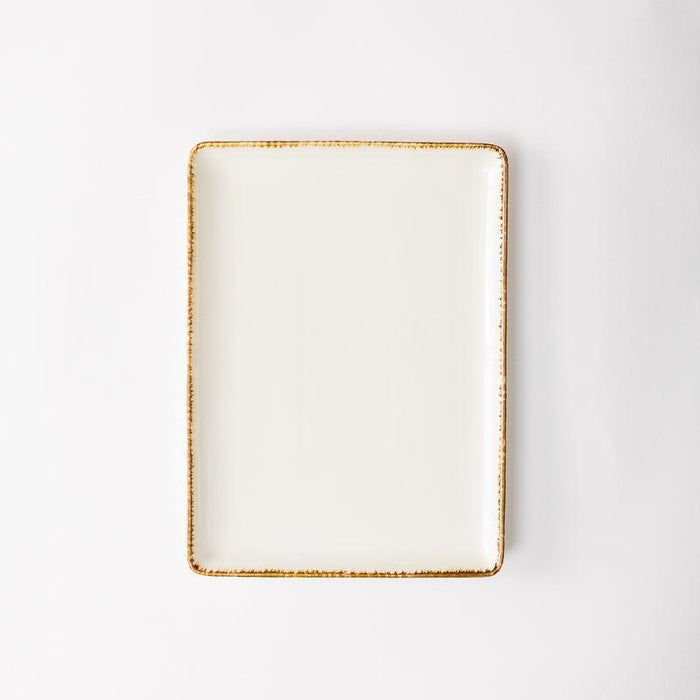 Rectangular Rimmed Dinner Plate - Natural Ivory-Ceramic