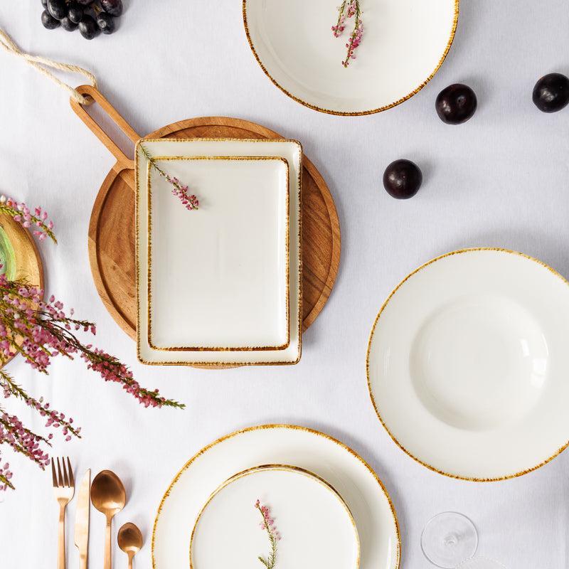 Rectangular Rimmed Dinner Plate - Natural Ivory-Ceramic