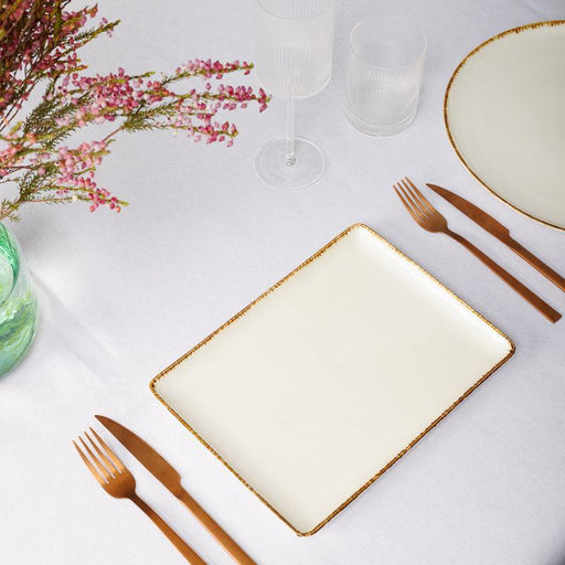 Rectangular Rimmed Dinner Plate - Natural Ivory-Ceramic