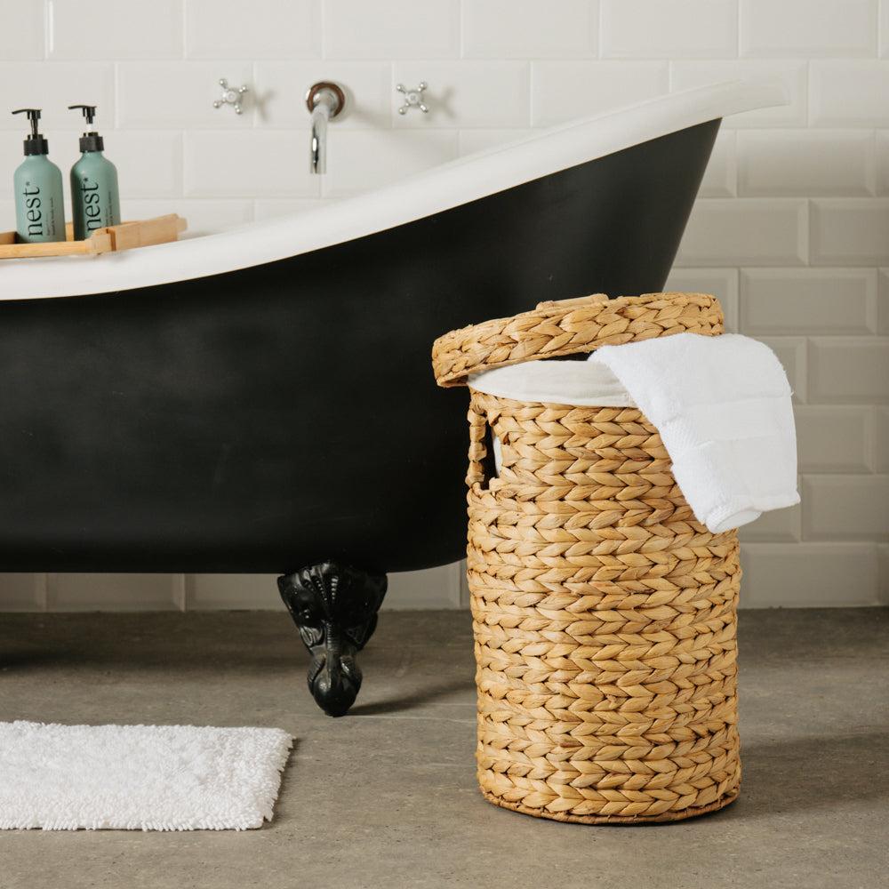 Home.Life Lined Oval with Hyacinth Hamper with Handles and Lid Natural-Laundry Basket