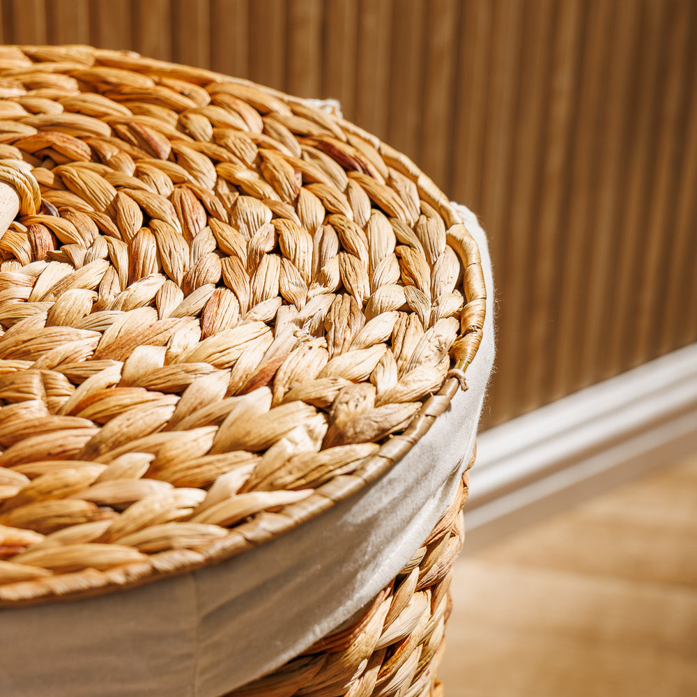 Home.Life Lined Tapered Water Hyacinth Hamper with Lid Natural-Laundry Basket