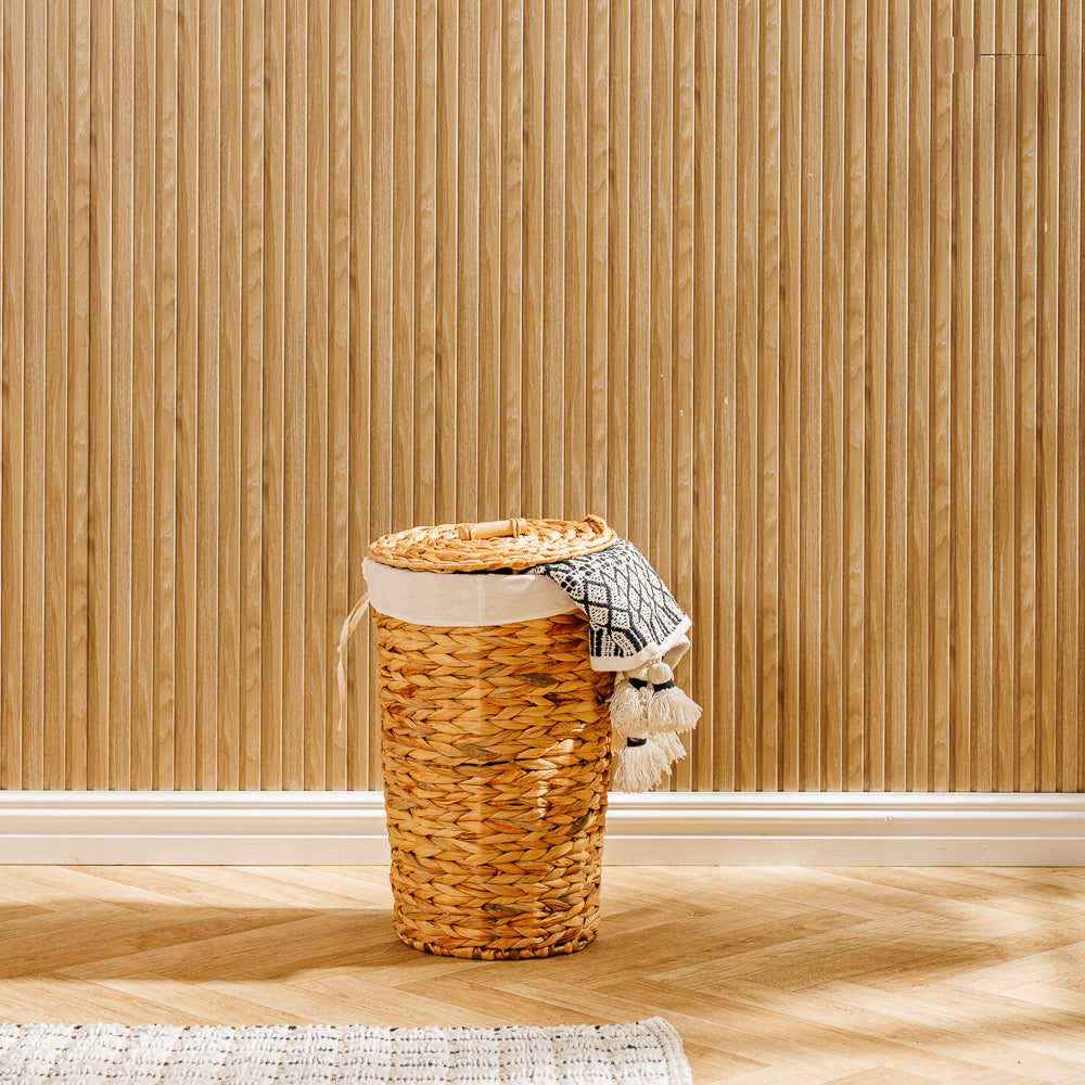 Home.Life Lined Tapered Water Hyacinth Hamper with Lid Natural-Laundry Basket