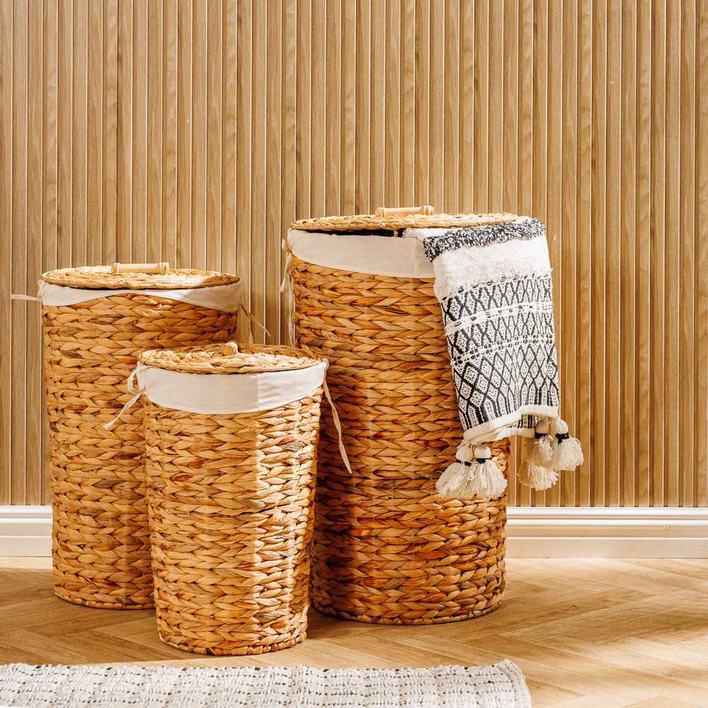 Home.Life Lined Tapered Water Hyacinth Hamper with Lid Natural-Laundry Basket