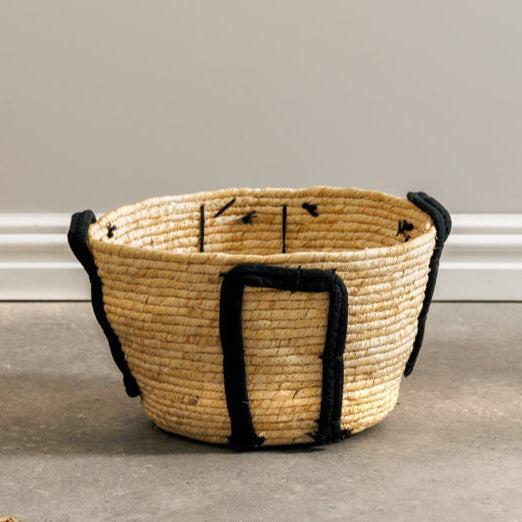 Home.Life Natural Corn Rope Handle Planter Basket Black-Planter