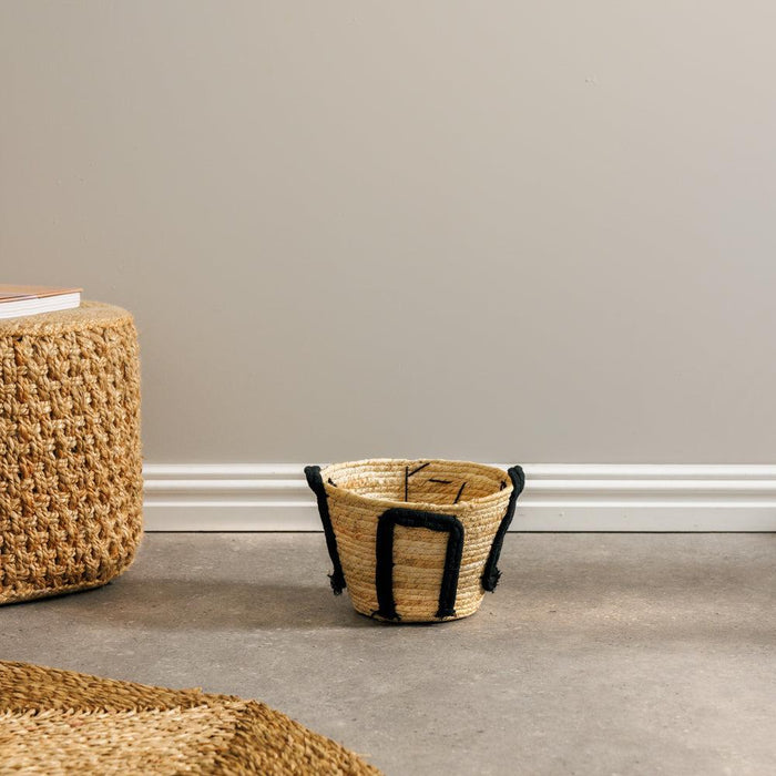 Home.Life Natural Corn Rope Handle Planter Basket Black-Planter