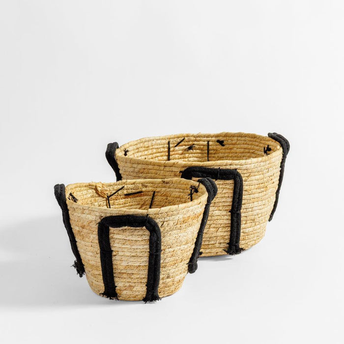 Home.Life Natural Corn Rope Handle Planter Basket Black-Planter