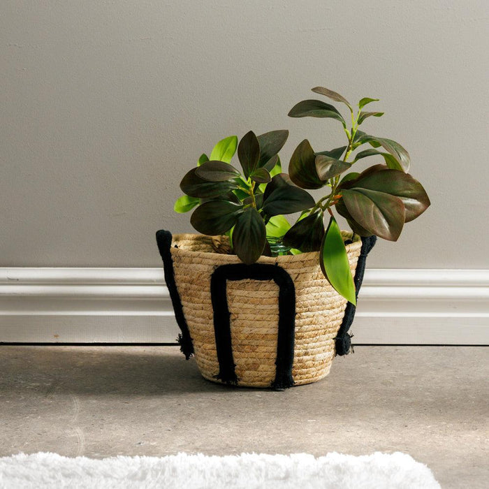 Home.Life Natural Corn Rope Handle Planter Basket Black-Planter
