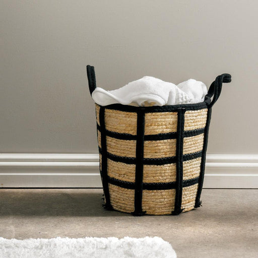 Home.Life Natural Corn Rope Stripe Basket Black-Storage Baskets