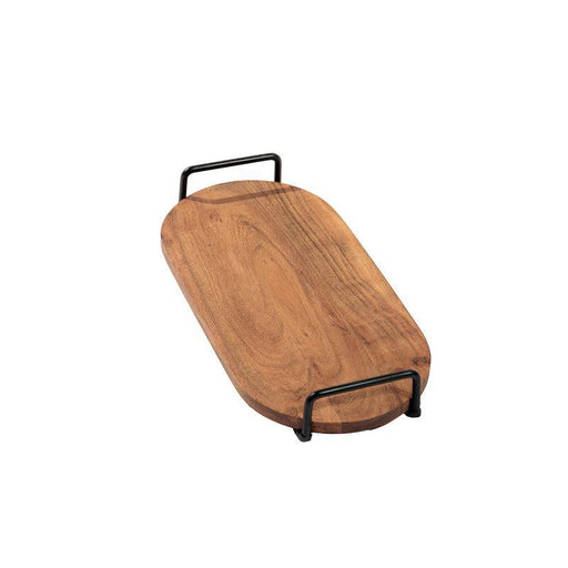 Oblong Wooden Serving Tray with Black Metal Handle-Tray