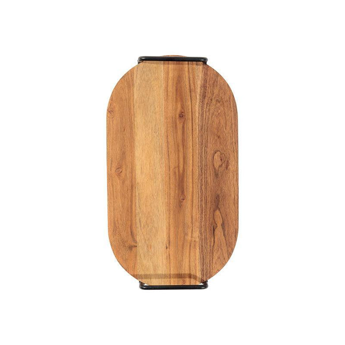 Oblong Wooden Serving Tray with Black Metal Handle-Tray