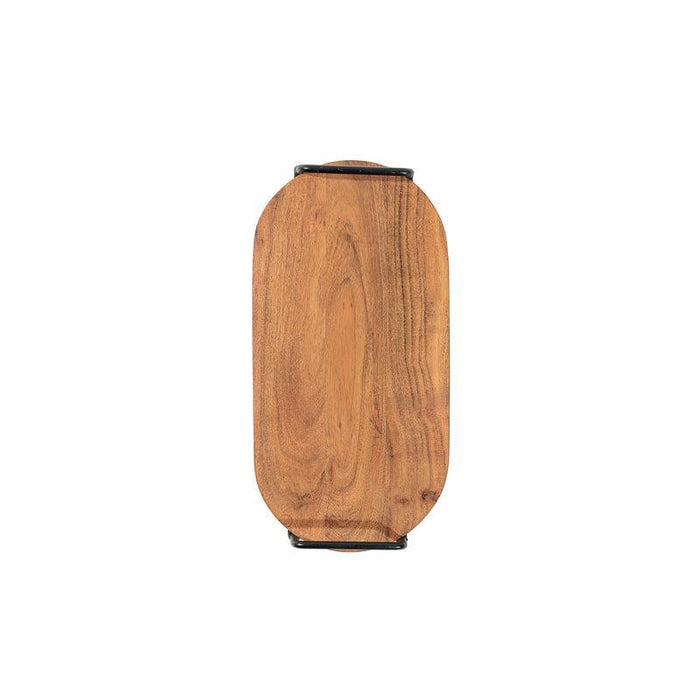 Oblong Wooden Serving Tray with Black Metal Handle-Tray